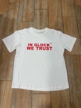 White Graphic Tee "IN GLOCK WE TRUST" in Red